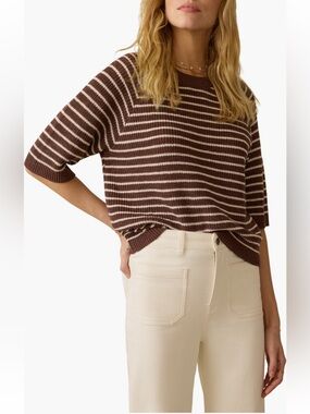 Faherty Miramar Short Sleeve Linen & Organic Cotton Sweater Size L